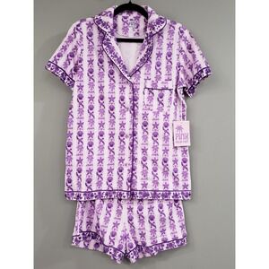 NEW Women's Pink Palm Puff Pajama Shorts Set in Twilight Size Small Pima Cotton